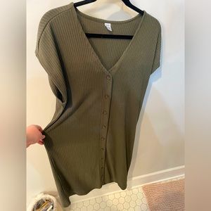 Old Navy Olive Green Ribbed Button-Front Dress